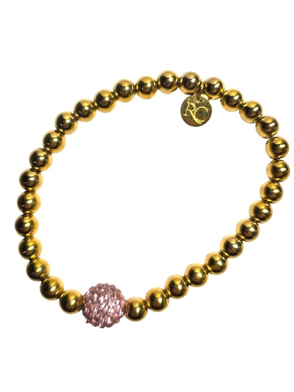 Gold-Tone Bracelet Bead Stretch Pink Crystal rustic cuff quiet luxury minimalist